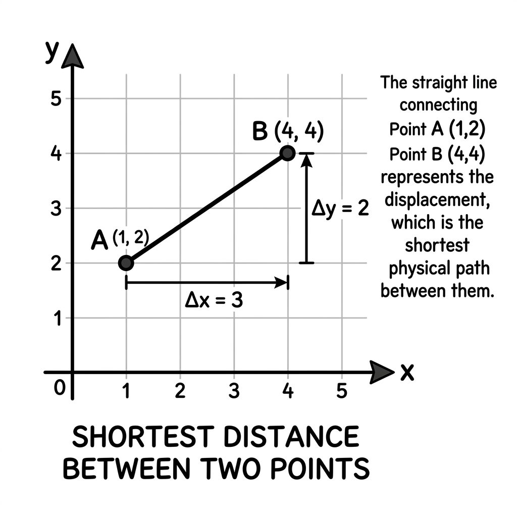 Diagram showing the direct straight line path between two points on a graph
