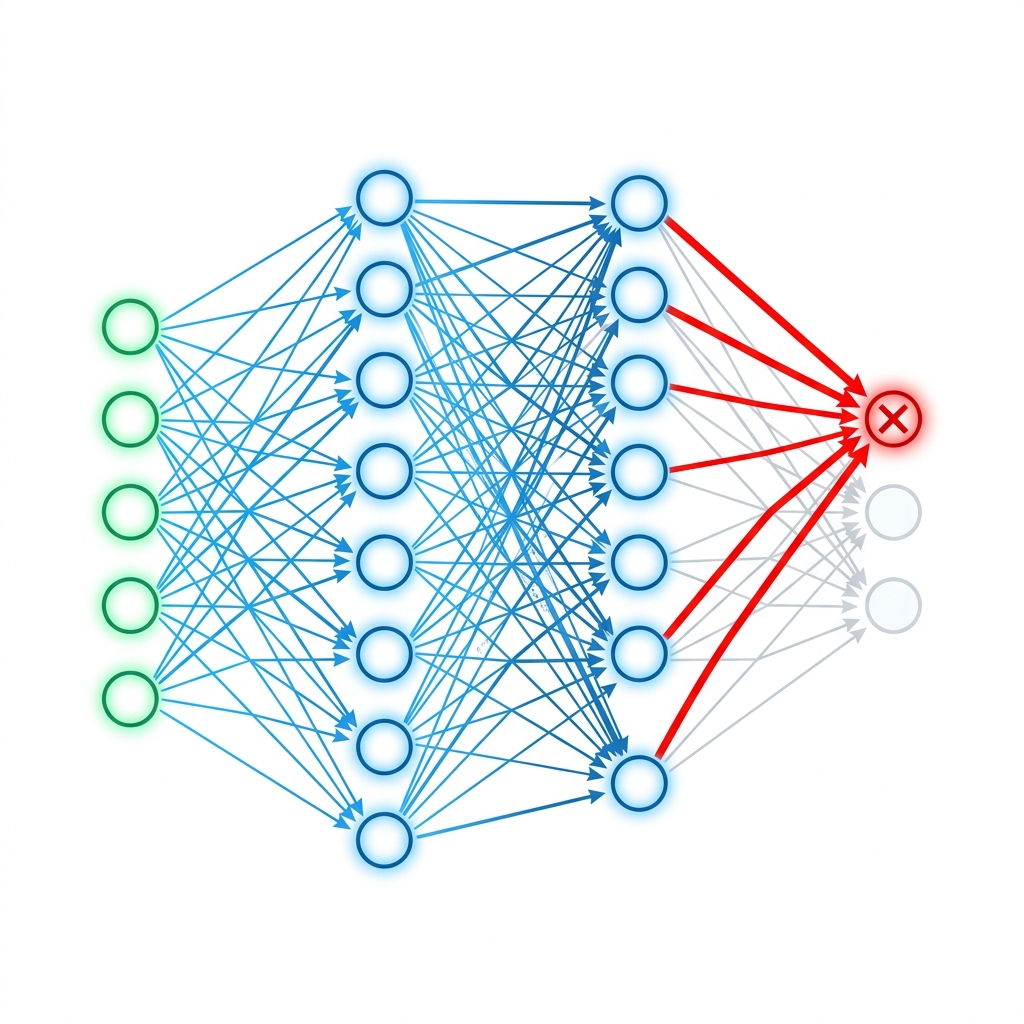 Professional architectural diagram of data flowing forward through a neural network