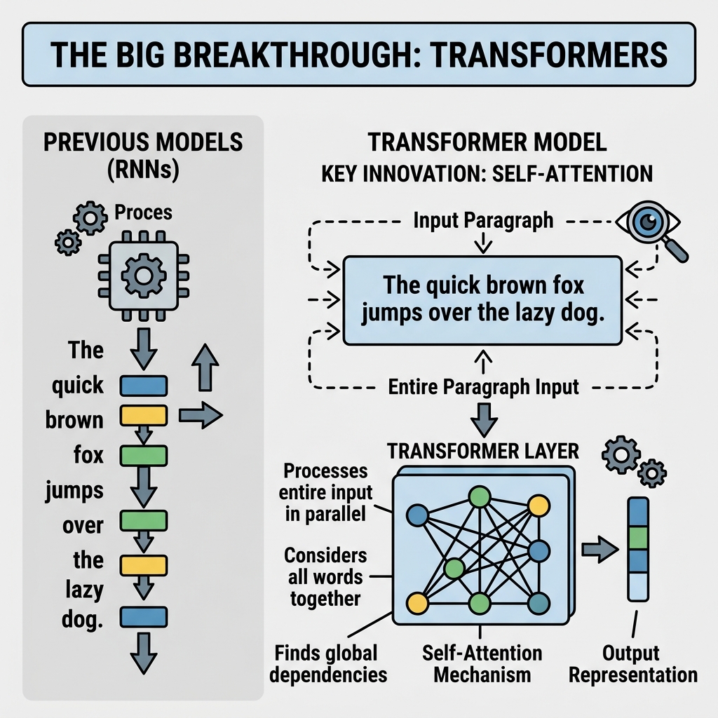 A Transformer model looking at an entire paragraph at once