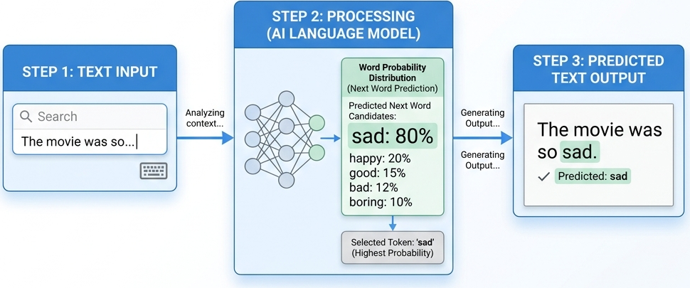 Diagram showing text input generating a statistical probability for the output