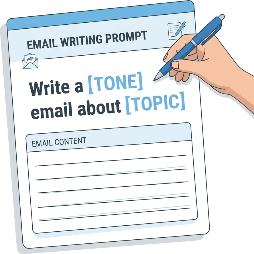 Flat diagram of a paper form with fill-in-the-blank brackets for a prompt