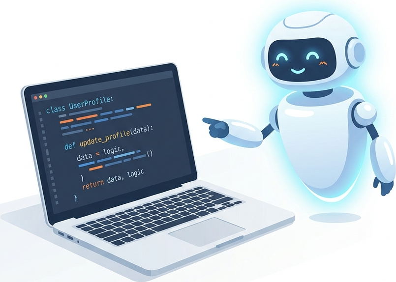 AI acting as a pair programmer next to a laptop