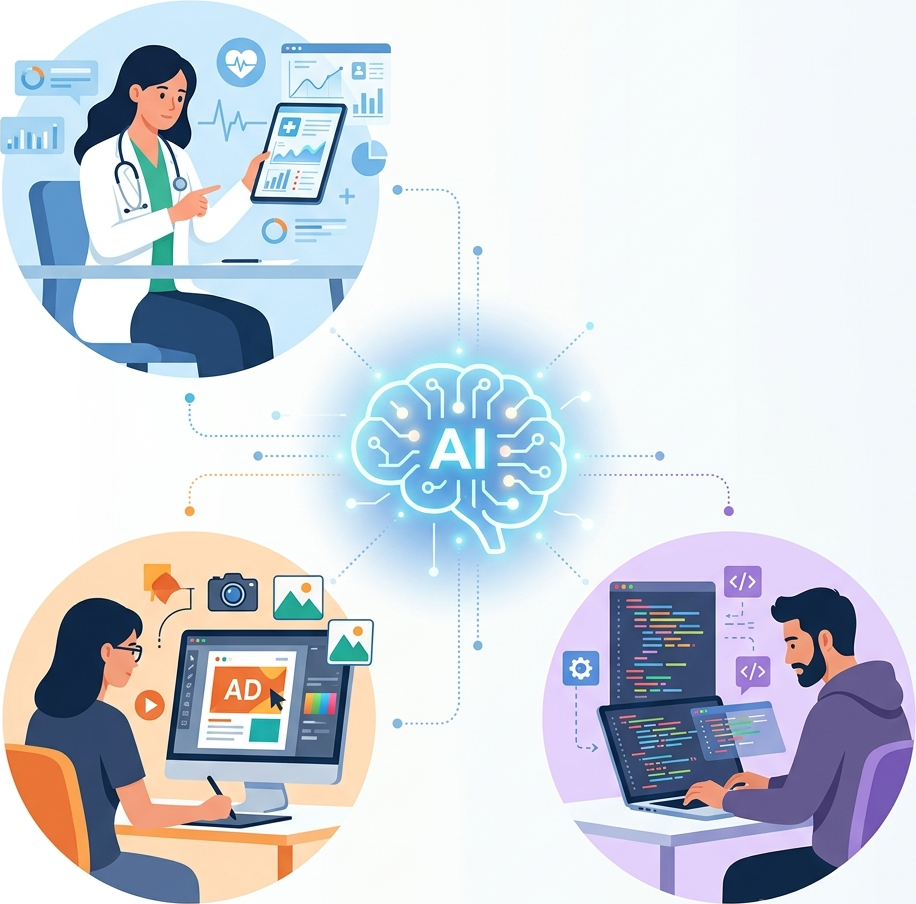 A doctor, a marketer, and a programmer all using AI in their jobs