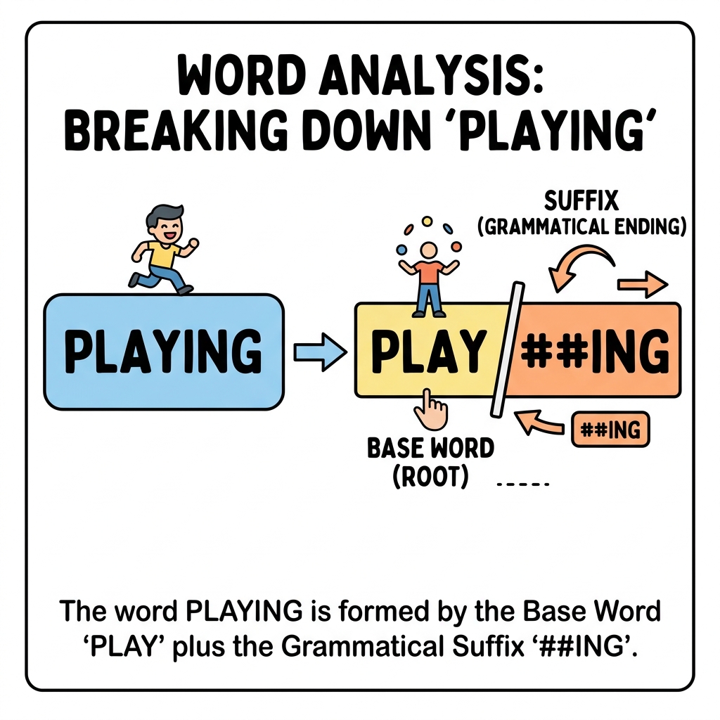 Diagram showing the word playing being split into "play" and "##ing"