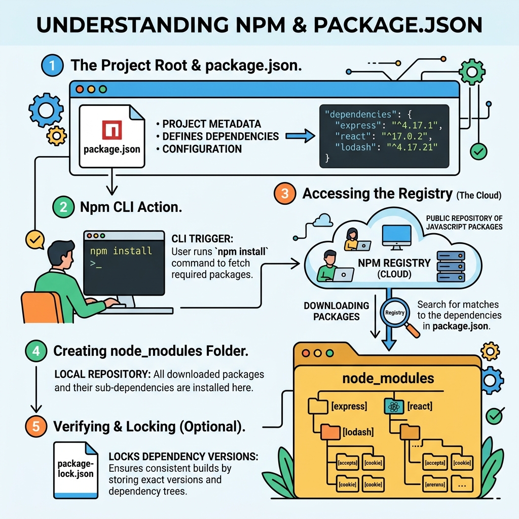 Illustration of npm & package.json